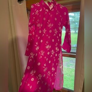 ao dai, girls Vietnamese tradition dress, size 9 pink and red and white pants